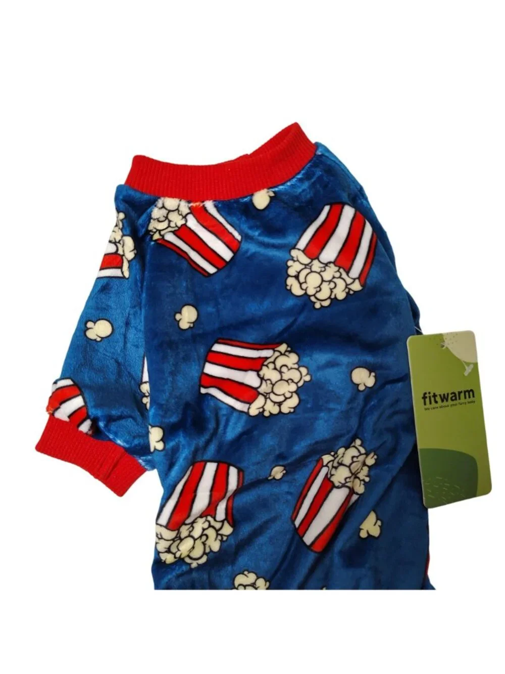 Fitwarm Dog Small Blue Velour Popcorn Print Pet Pajamas